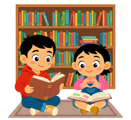 Niños en biblioteca